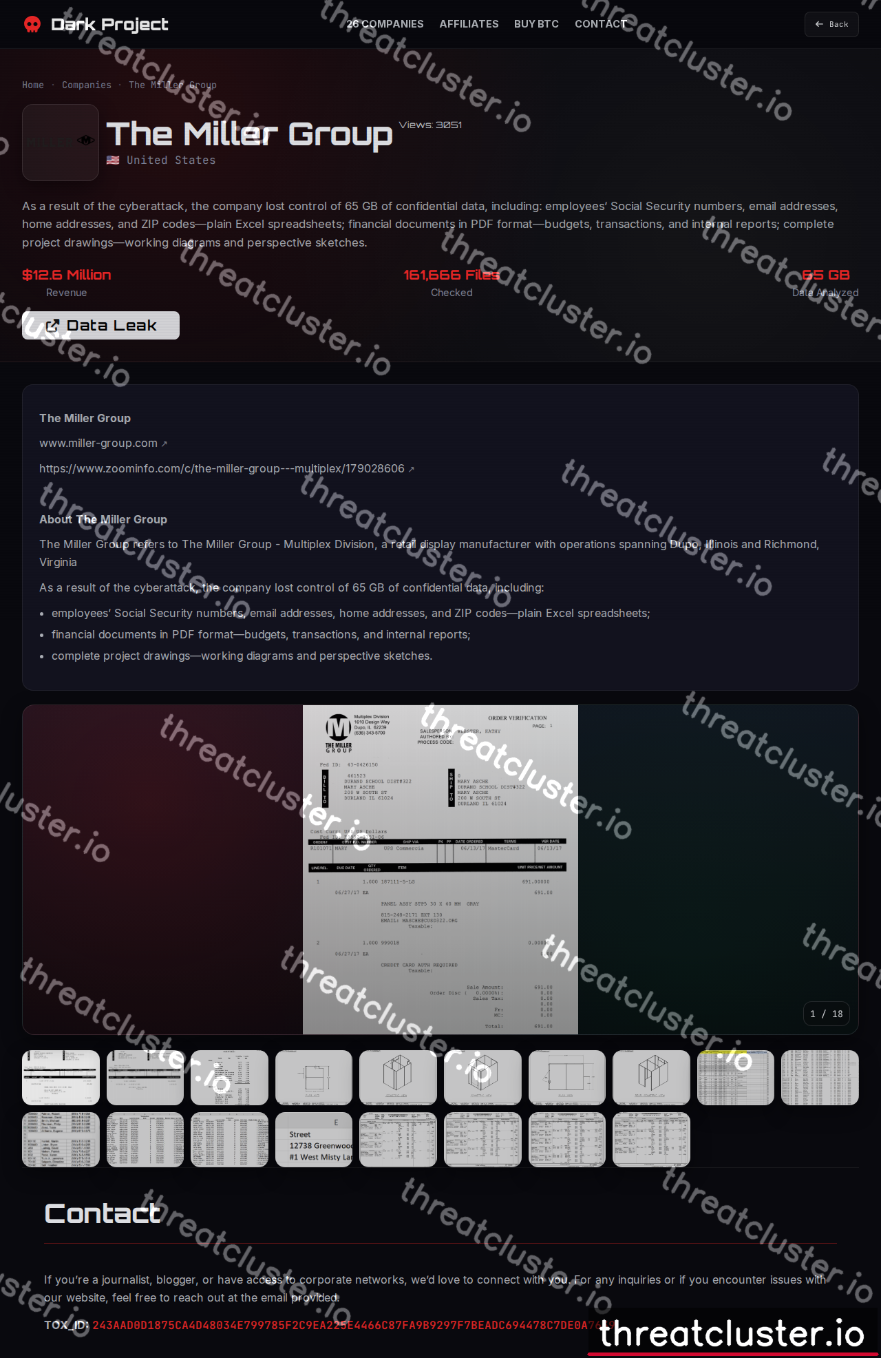 Leak-site post naming The Liberty Group, captured by ThreatCluster