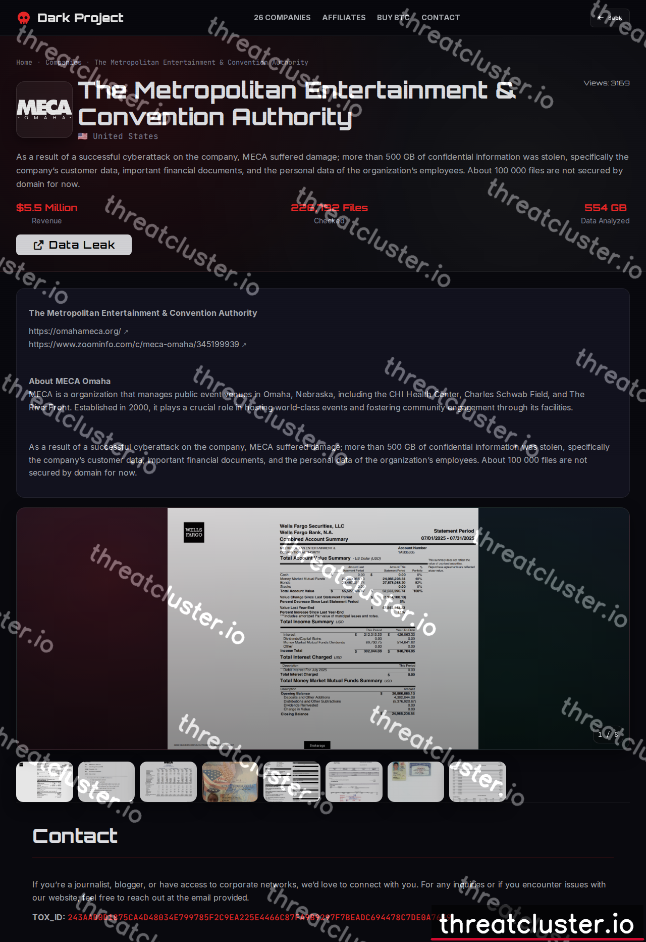 Leak-site post naming The Metropolitan Entertainment & Convention Authority, captured by ThreatCluster