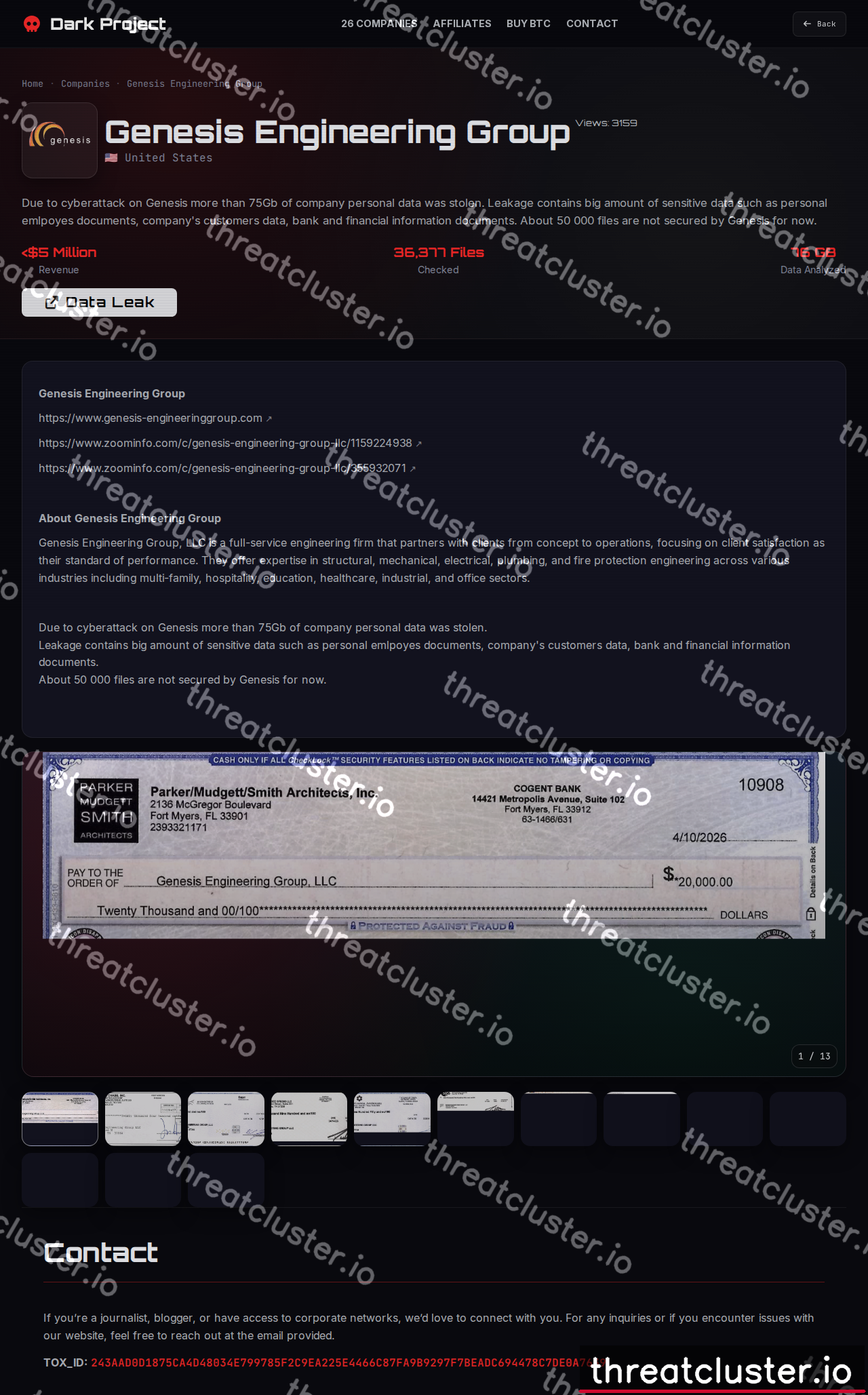 Leak-site post naming The Miller Group, captured by ThreatCluster