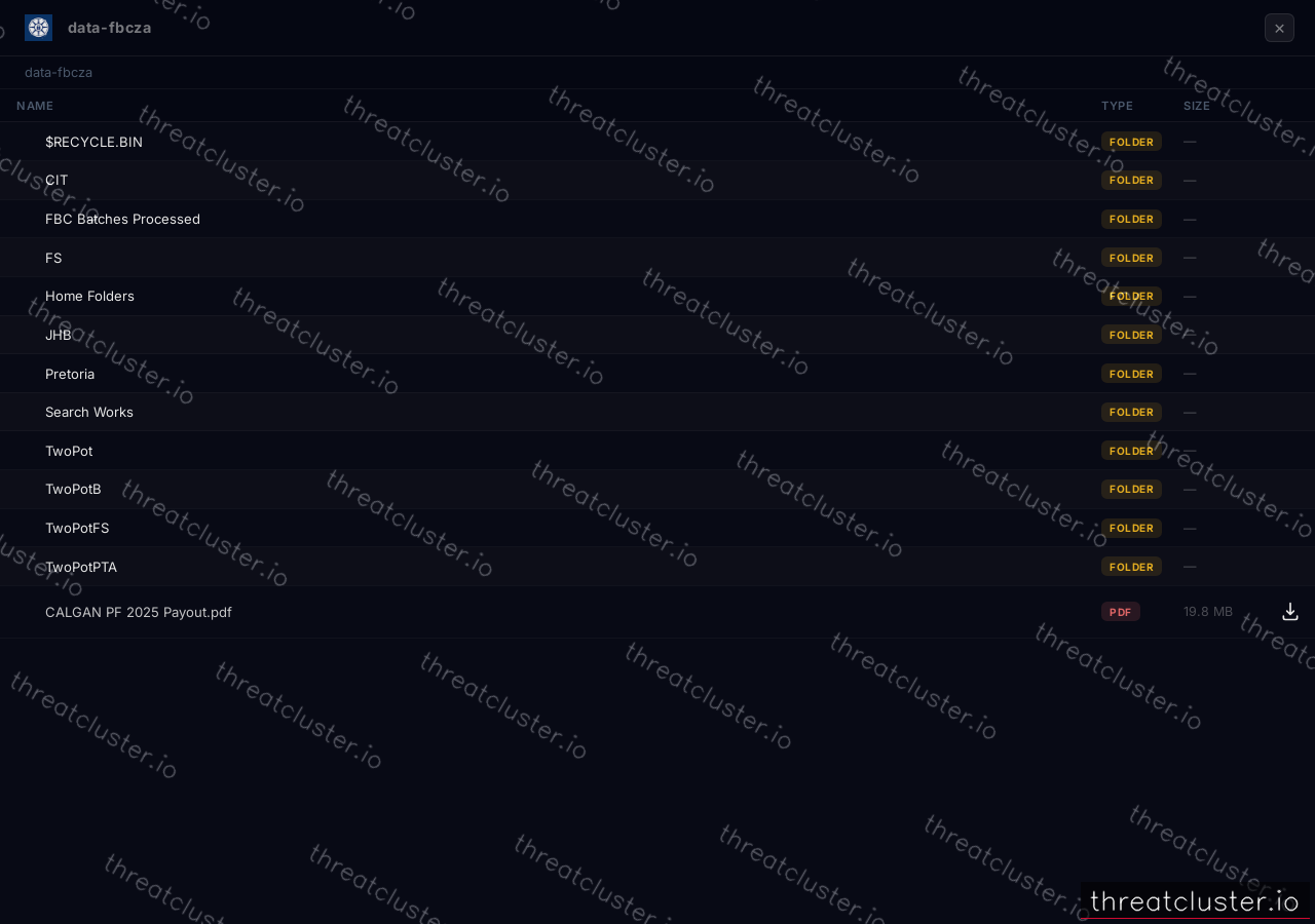 Leak-site post naming FBC, captured by ThreatCluster