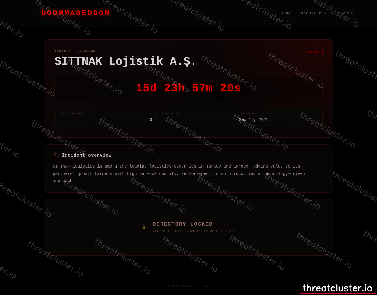 Leak-site post naming SITTNAK Lojistik A.Ş., captured by ThreatCluster