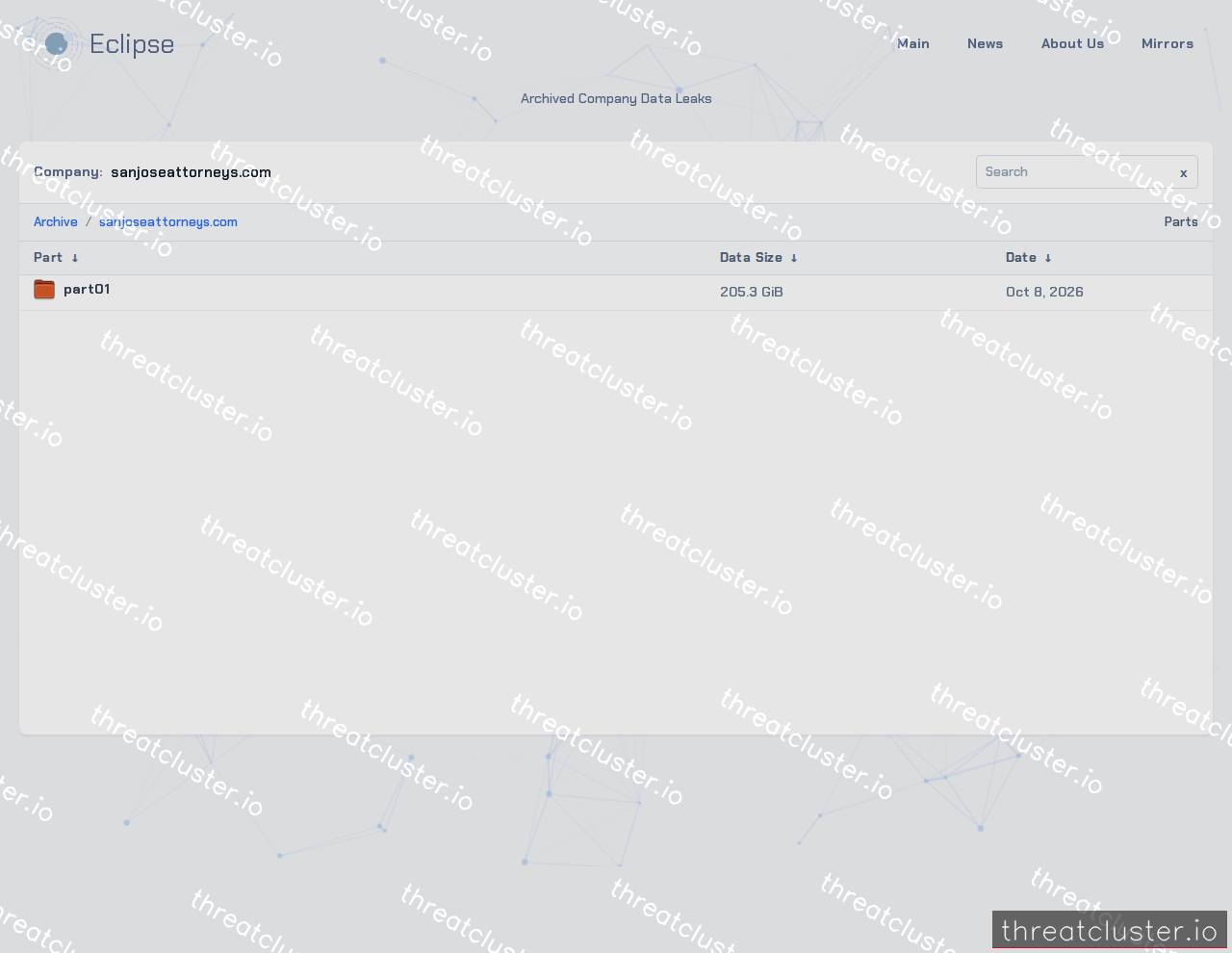 Leak-site post naming sanjoseattorneys.com, captured by ThreatCluster