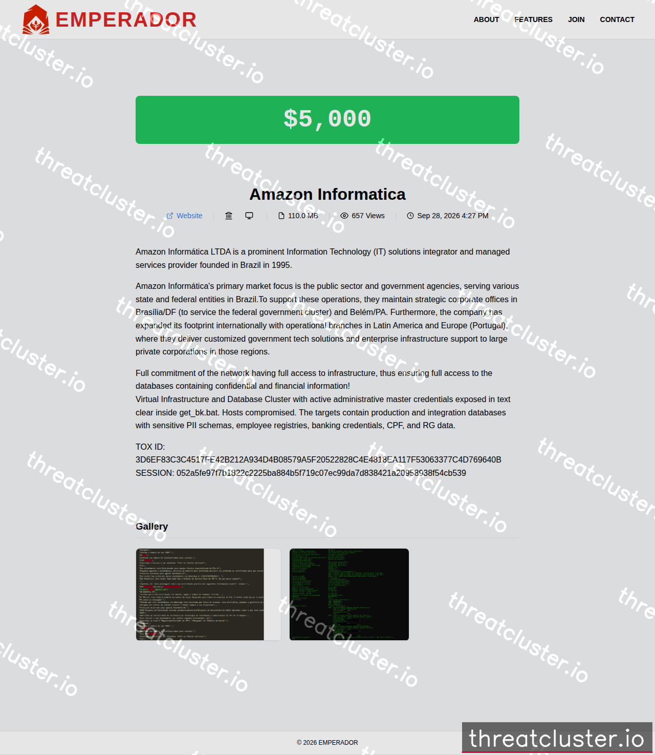 Leak-site post naming Amazon Informatica, captured by ThreatCluster