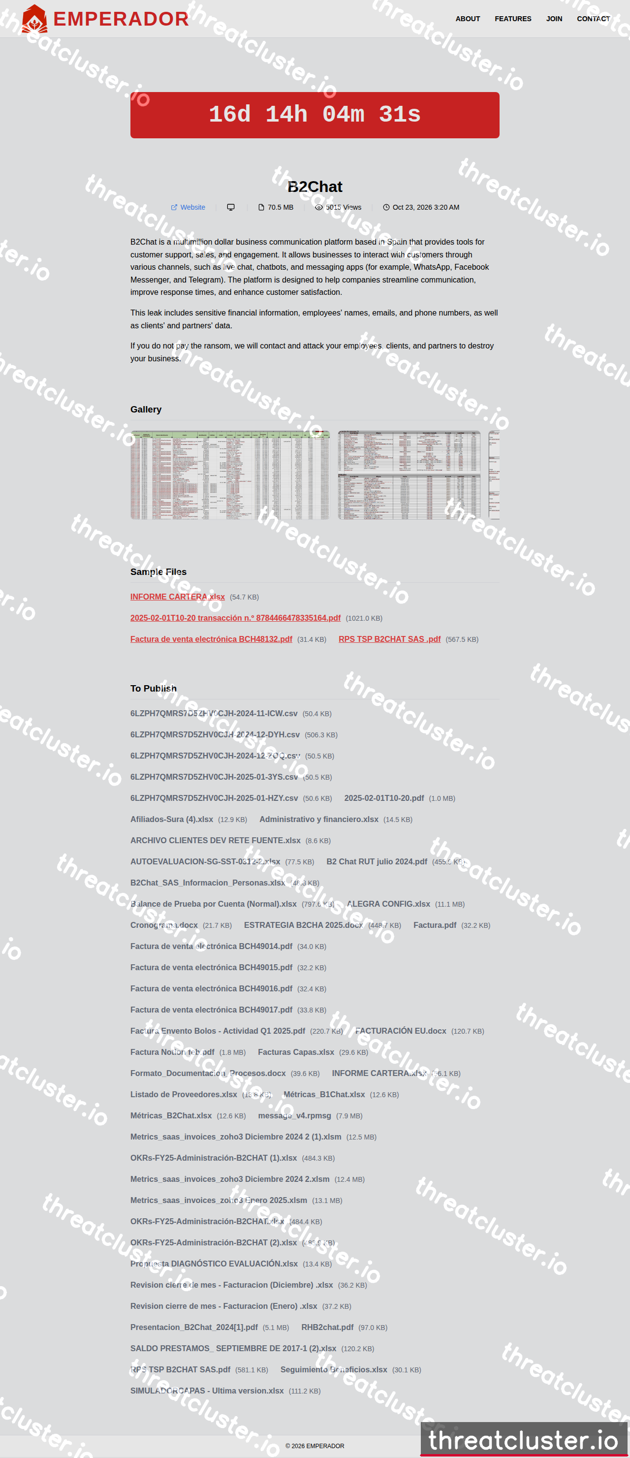 Leak-site post naming B2Chat, captured by ThreatCluster
