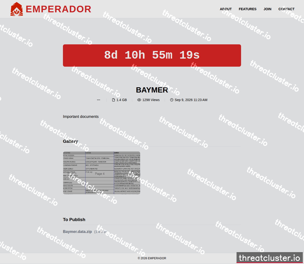 Leak-site post naming BAYMER, captured by ThreatCluster