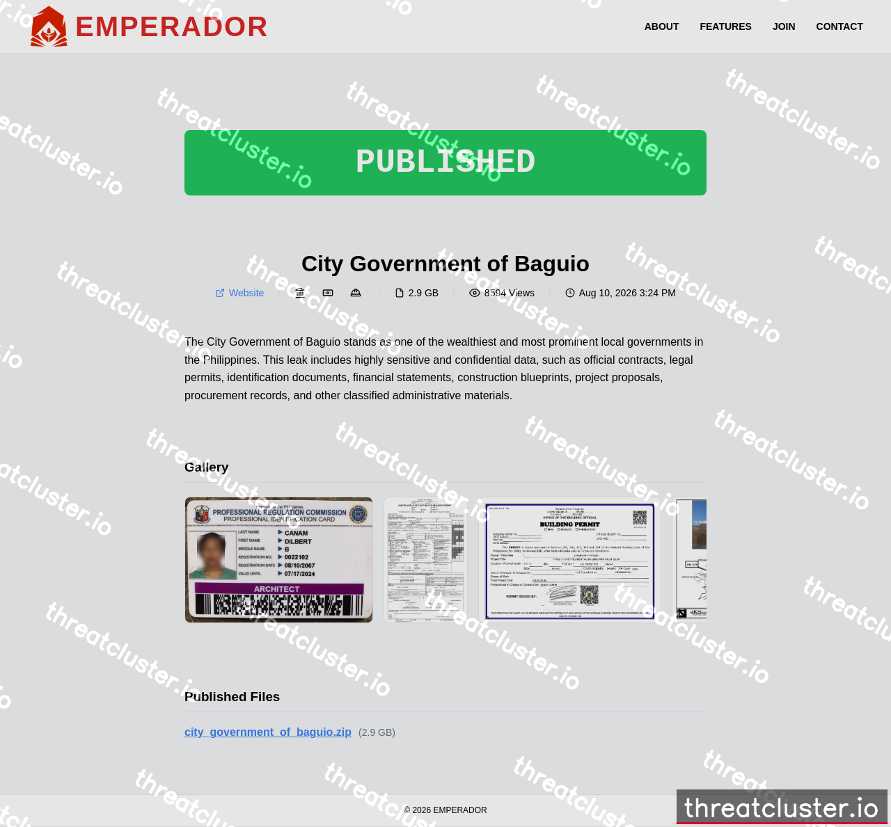 Leak-site post naming City Government of Baguio, captured by ThreatCluster