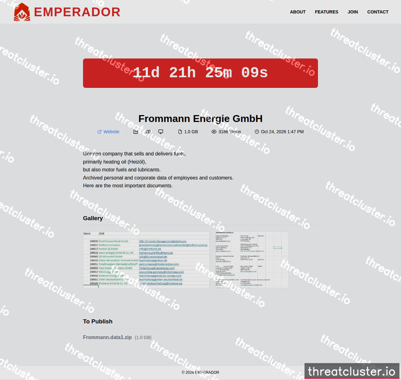 Leak-site post naming Frommann Energie GmbH, captured by ThreatCluster
