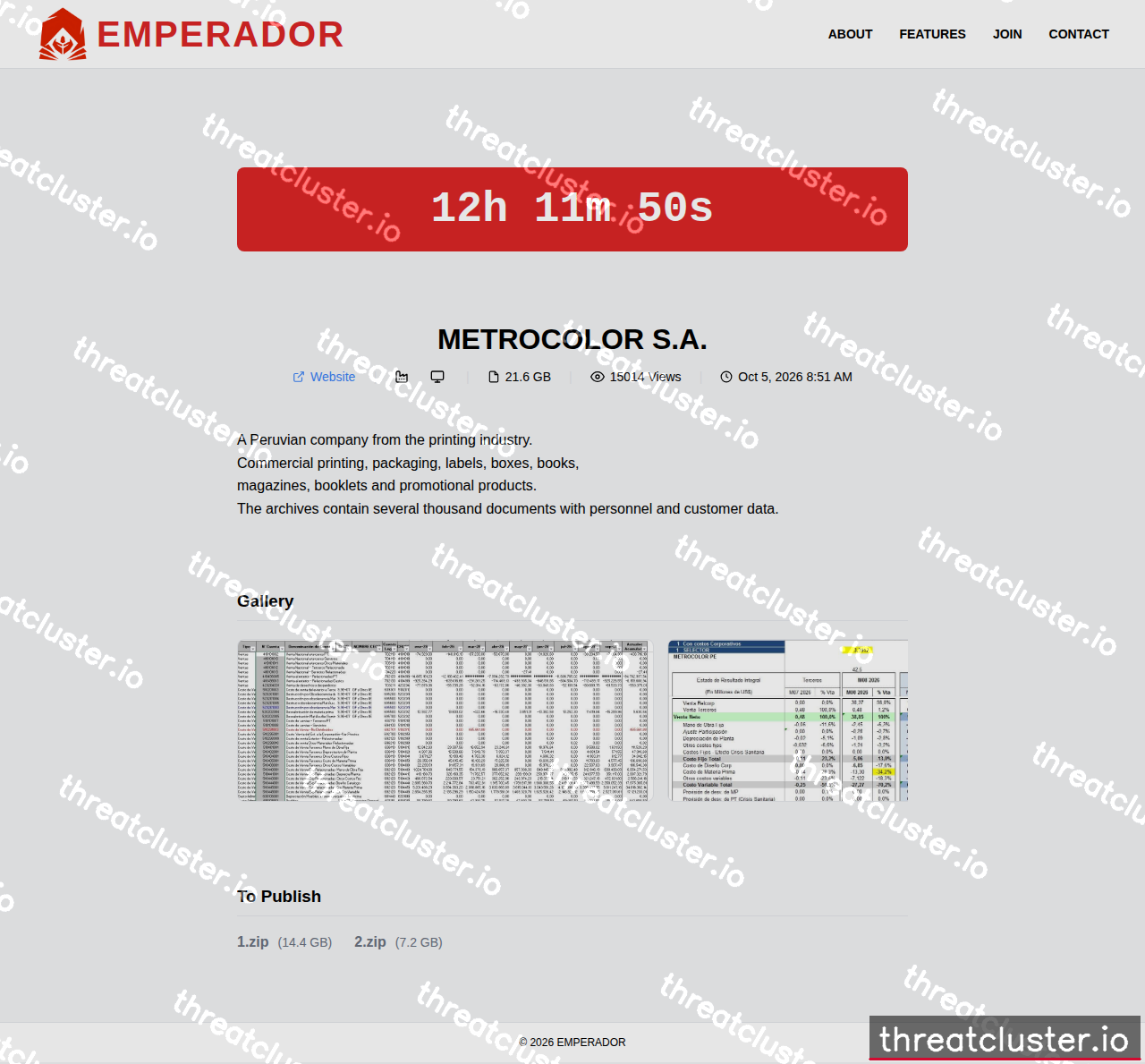 Leak-site post naming METROCOLOR S.A., captured by ThreatCluster