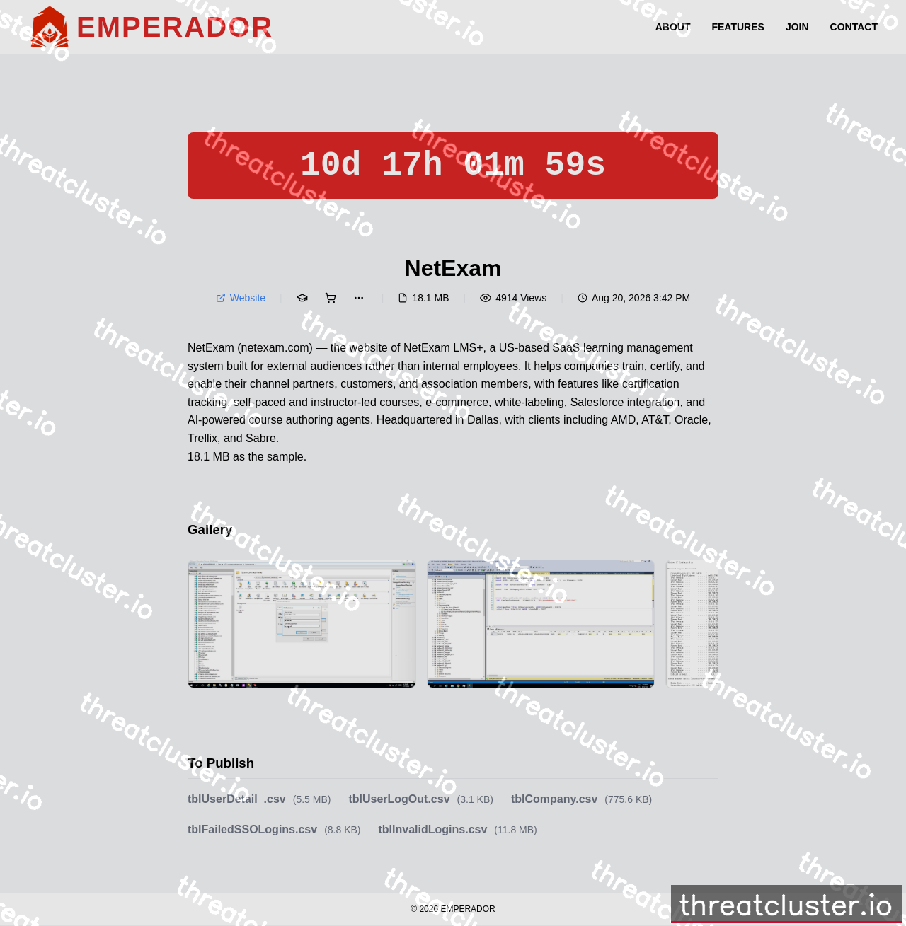 Leak-site post naming NetExam, captured by ThreatCluster