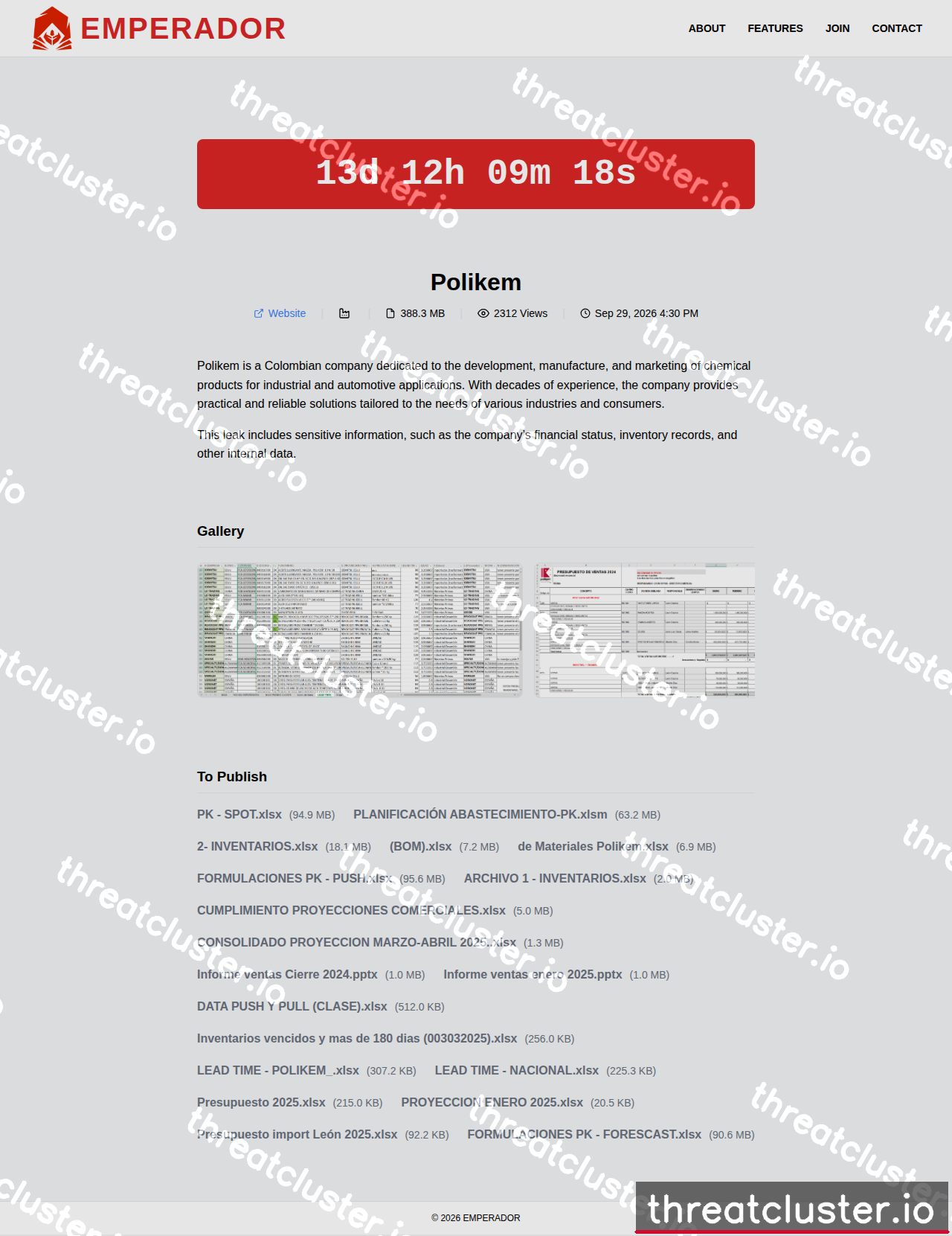 Leak-site post naming Polikem, captured by ThreatCluster