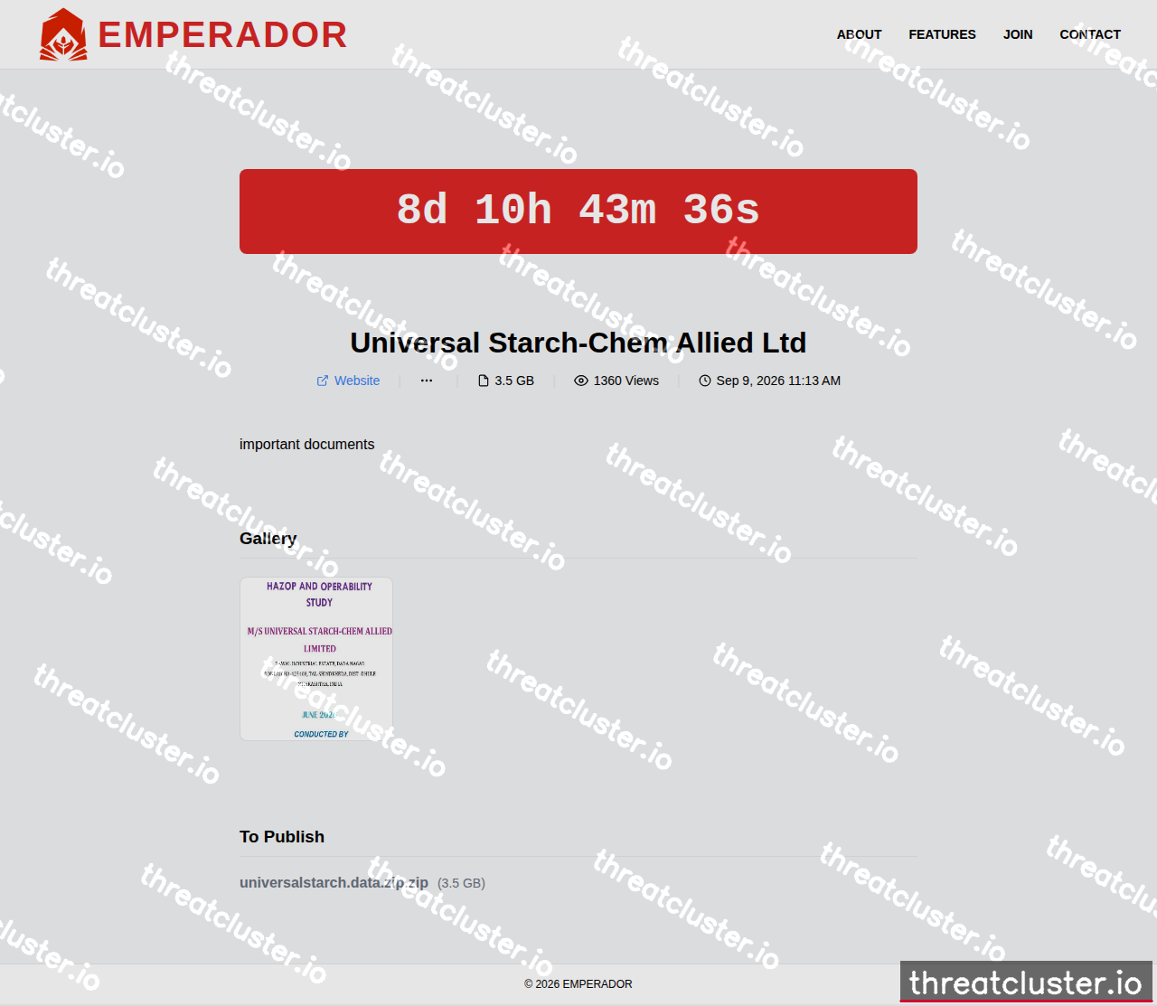 Leak-site post naming Universal Starch-Chem Allied Ltd, captured by ThreatCluster
