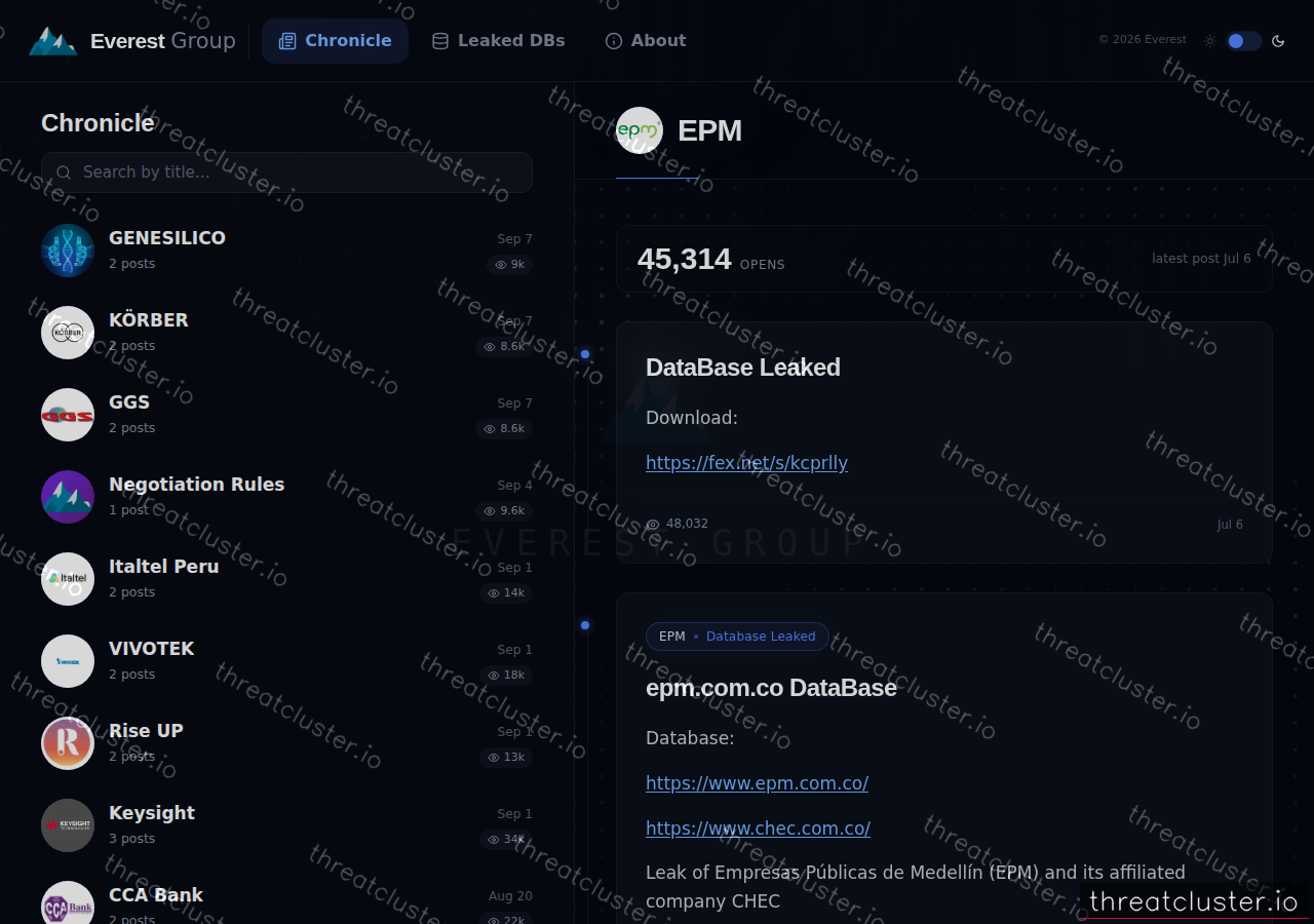 Leak-site post naming EPM, captured by ThreatCluster