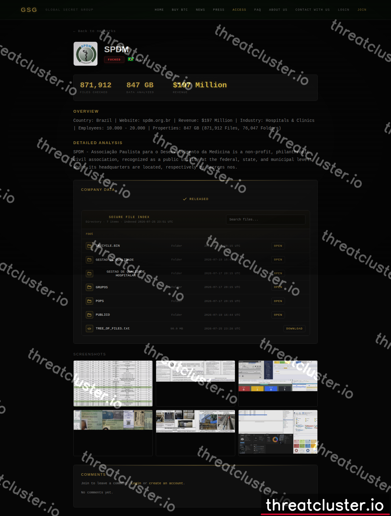 Leak-site post naming SPDM, captured by ThreatCluster