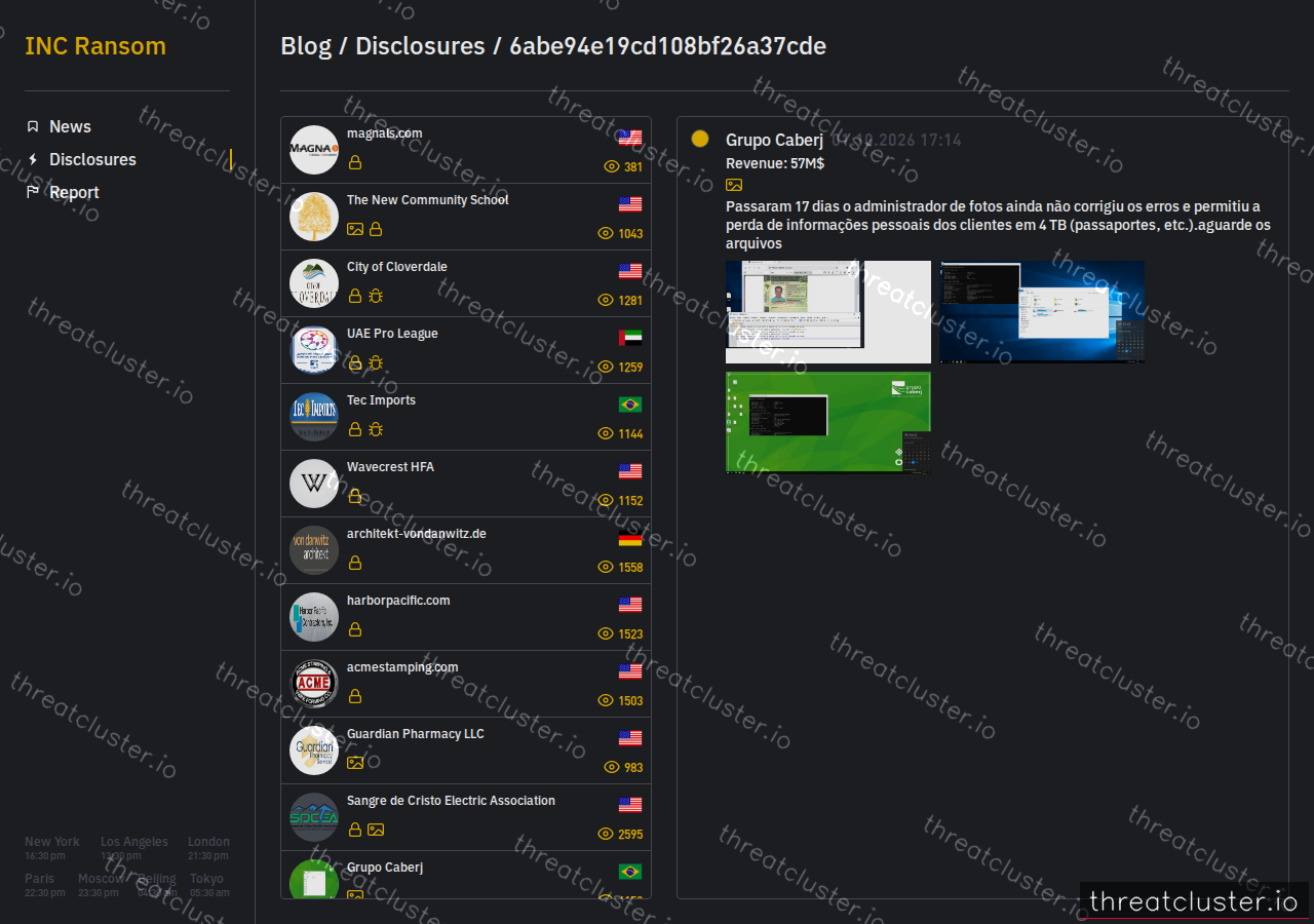 Leak-site post naming Grupo Caberj, captured by ThreatCluster
