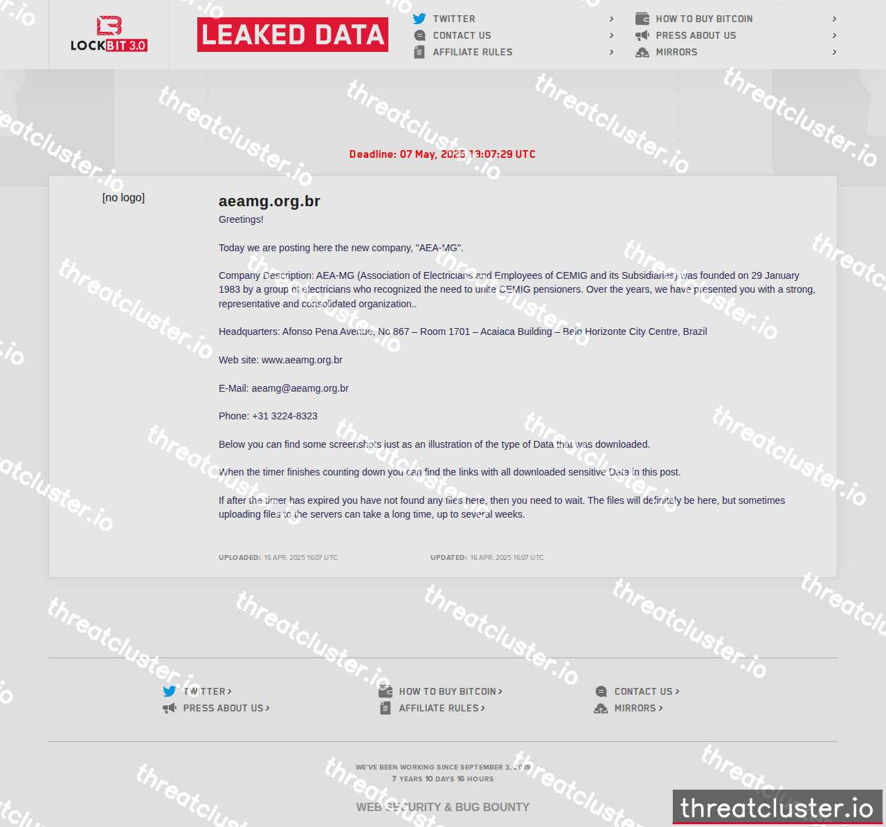 Leak-site post naming visionproducts.llc, captured by ThreatCluster