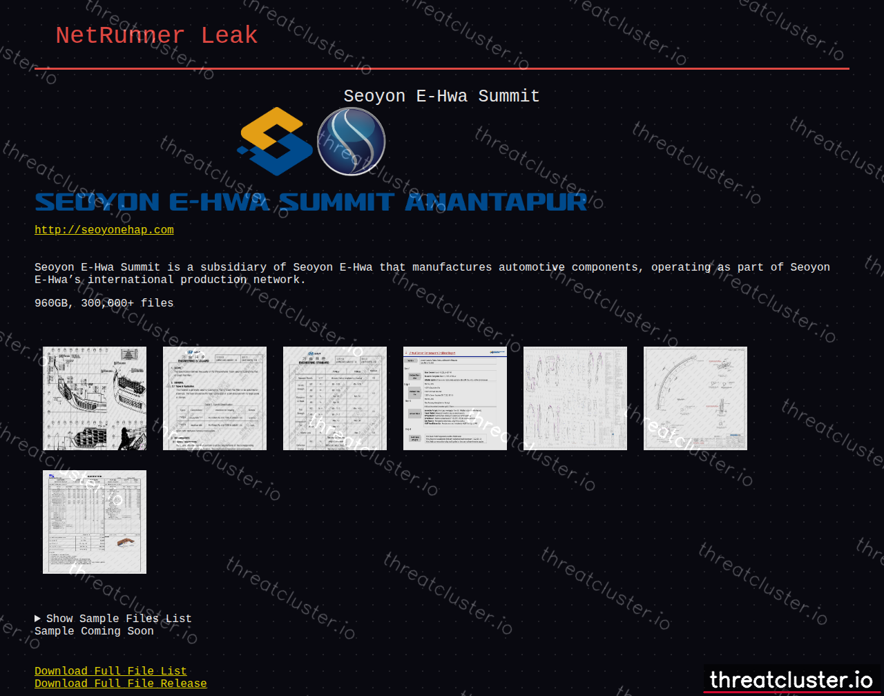 Leak-site post naming Seoyon E-Hwa Summit, captured by ThreatCluster