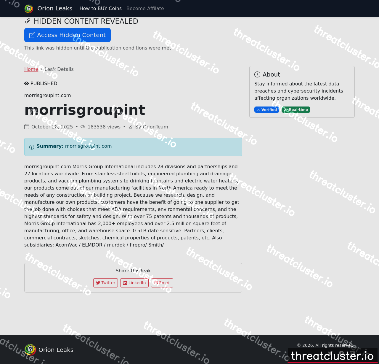 Leak site of orion, captured by ThreatCluster