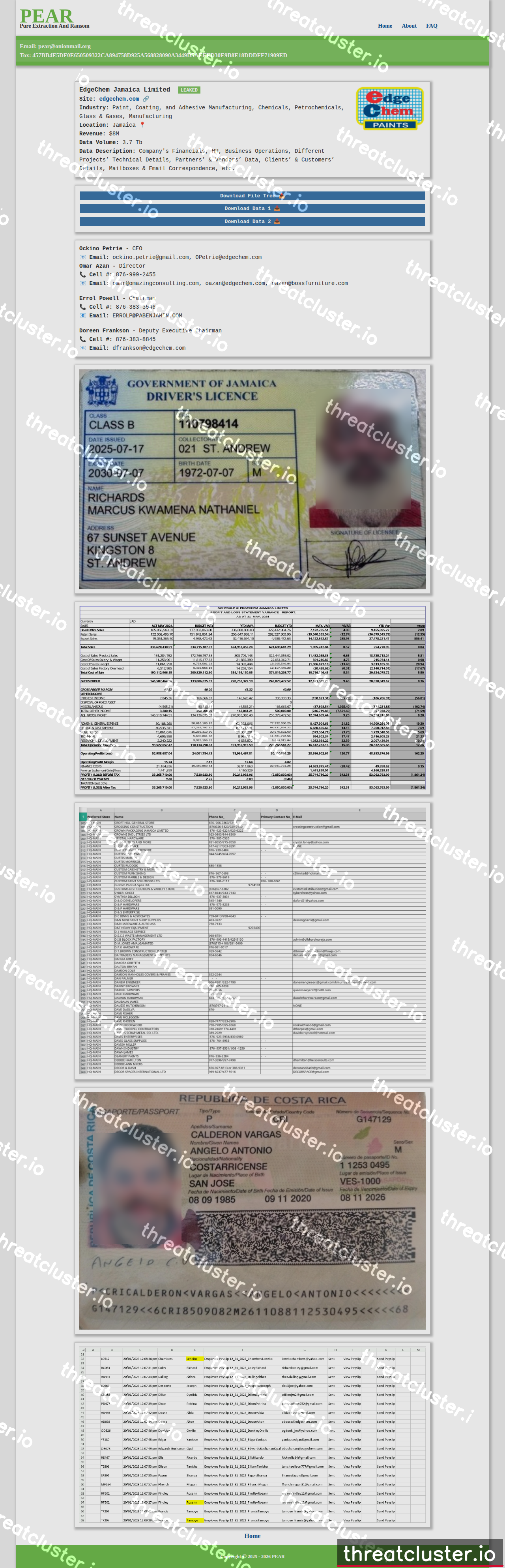 Leak-site post naming EdgeChem Jamaica Limited, captured by ThreatCluster