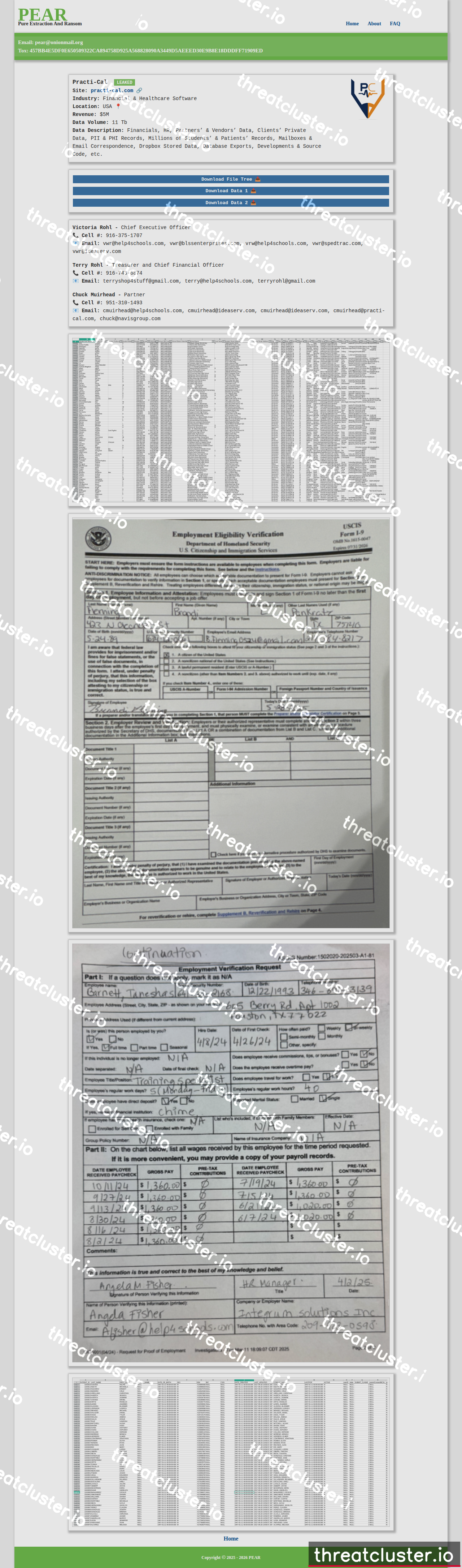 Leak-site post naming Practi-Cal, captured by ThreatCluster