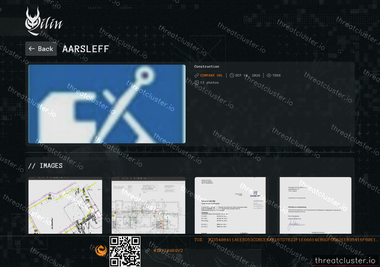 Leak-site post naming Aarsleff, captured by ThreatCluster