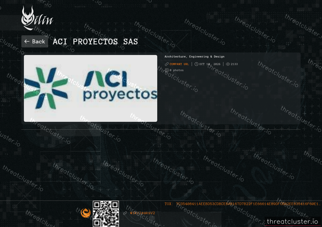 Leak-site post naming ACI Proyectos SAS, captured by ThreatCluster