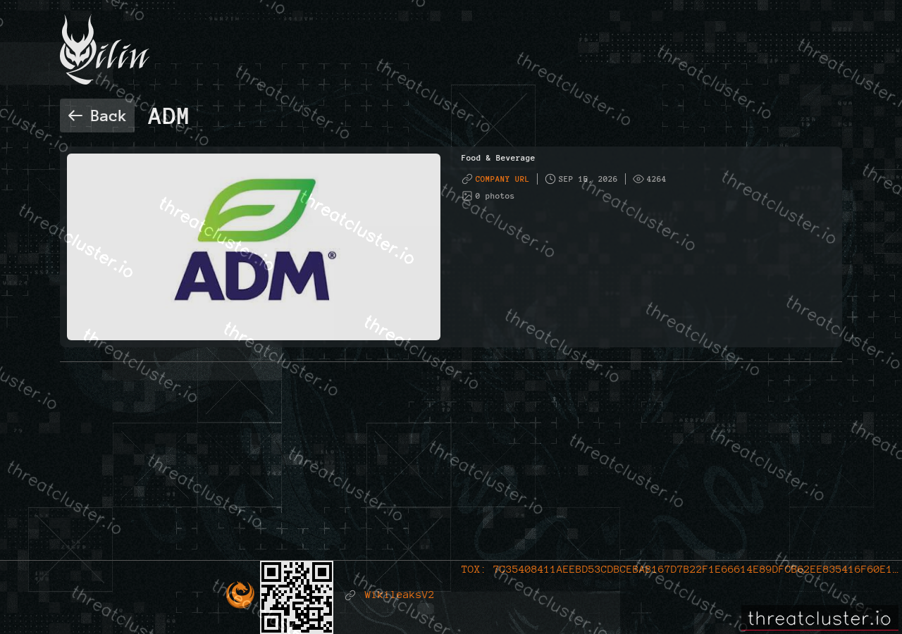 Leak-site post naming ADM, captured by ThreatCluster