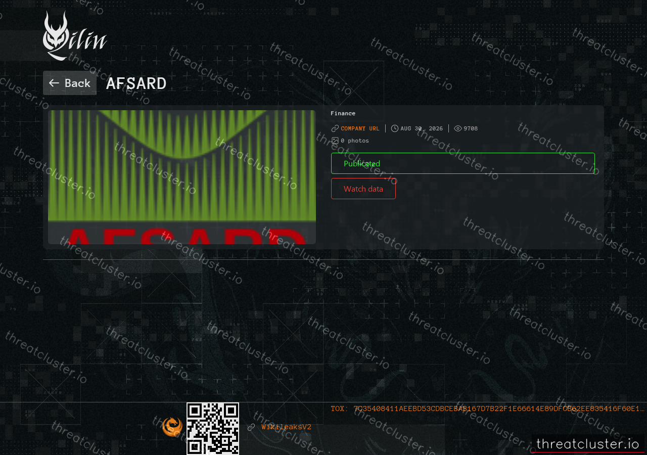 Leak-site post naming AFSARD, captured by ThreatCluster