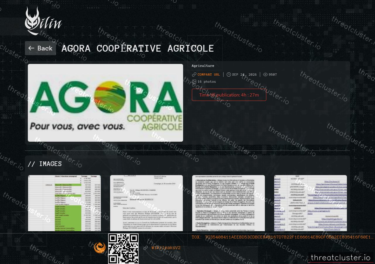 Leak-site post naming Agora coopérative agricole, captured by ThreatCluster