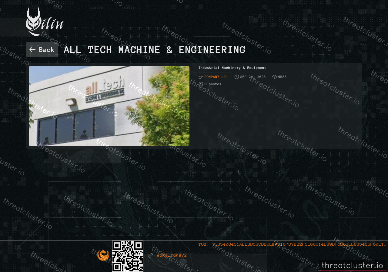Leak-site post naming All Tech Machine & Engineering, captured by ThreatCluster