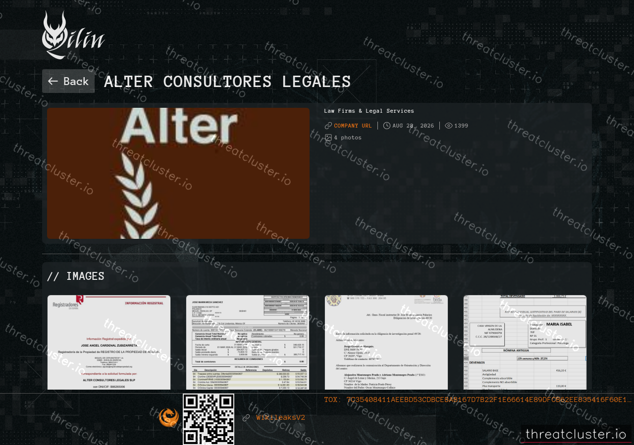 Leak-site post naming Alter Consultores Legales, captured by ThreatCluster