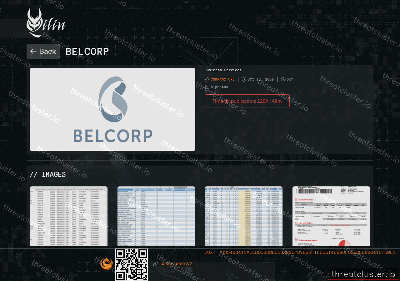 Leak-site post naming Belcorp, captured by ThreatCluster