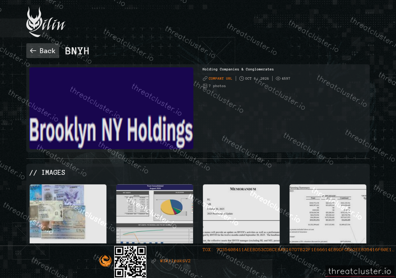 Leak-site post naming BNYH, captured by ThreatCluster