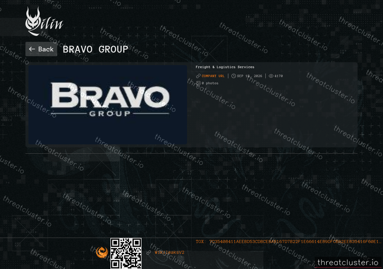 Leak-site post naming Bravo Group, captured by ThreatCluster