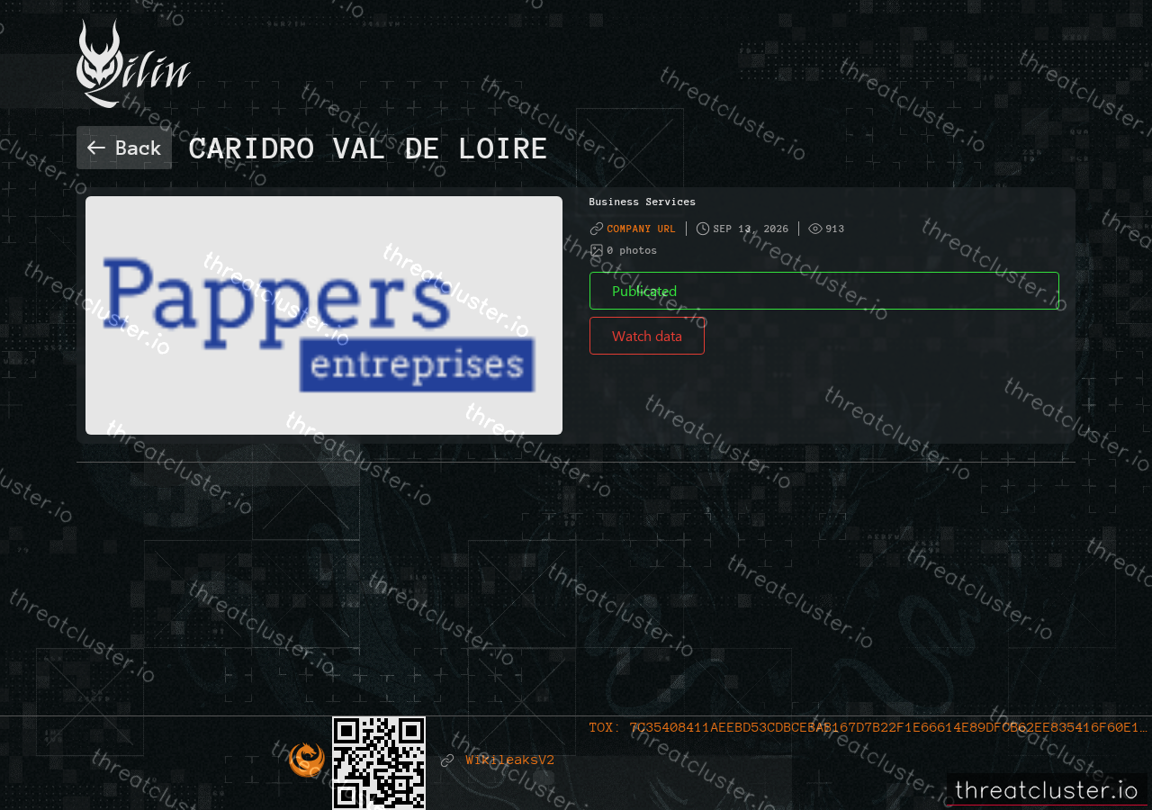 Leak-site post naming CARIDRO VAL DE LOIRE, captured by ThreatCluster