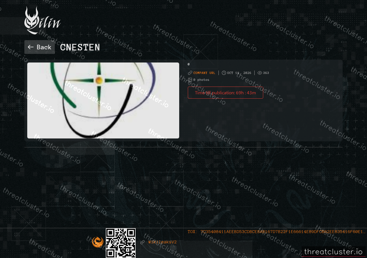 Leak-site post naming CNESTEN, captured by ThreatCluster