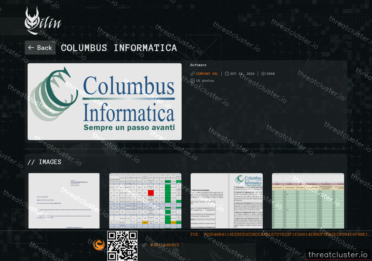 Leak-site post naming Columbus Informatica, captured by ThreatCluster
