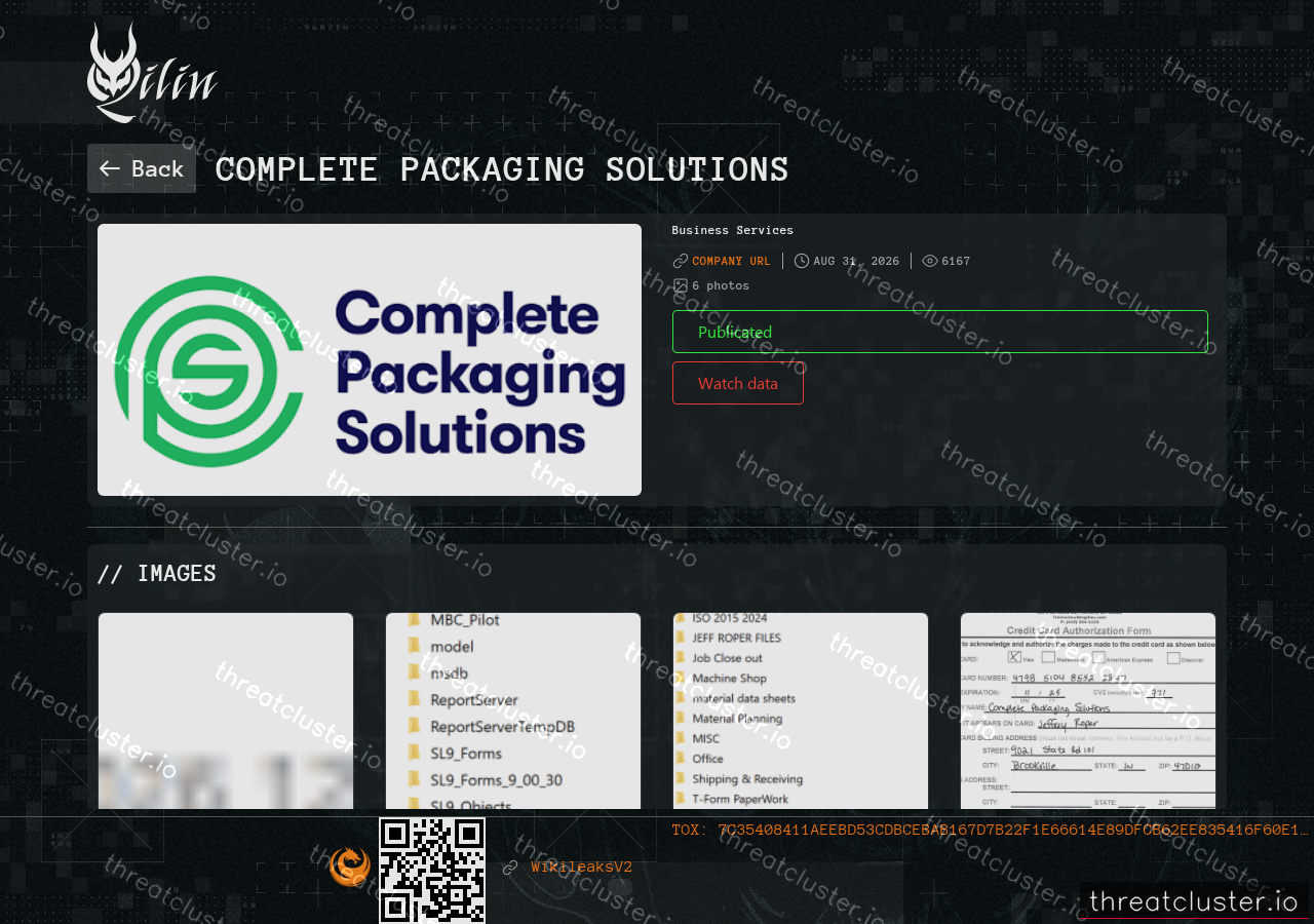 Leak-site post naming Complete Packaging Solutions, captured by ThreatCluster