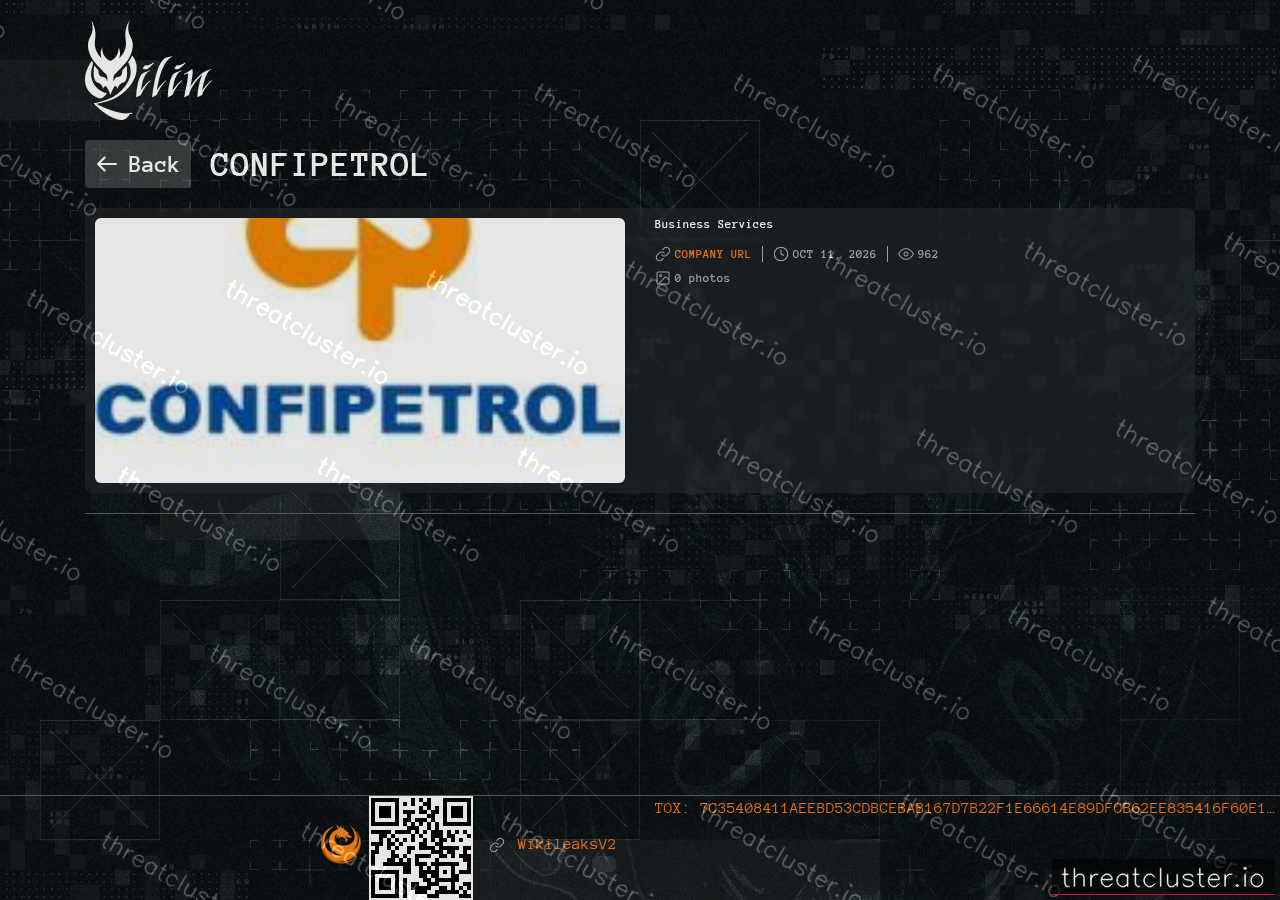 Leak-site post naming Confipetrol, captured by ThreatCluster