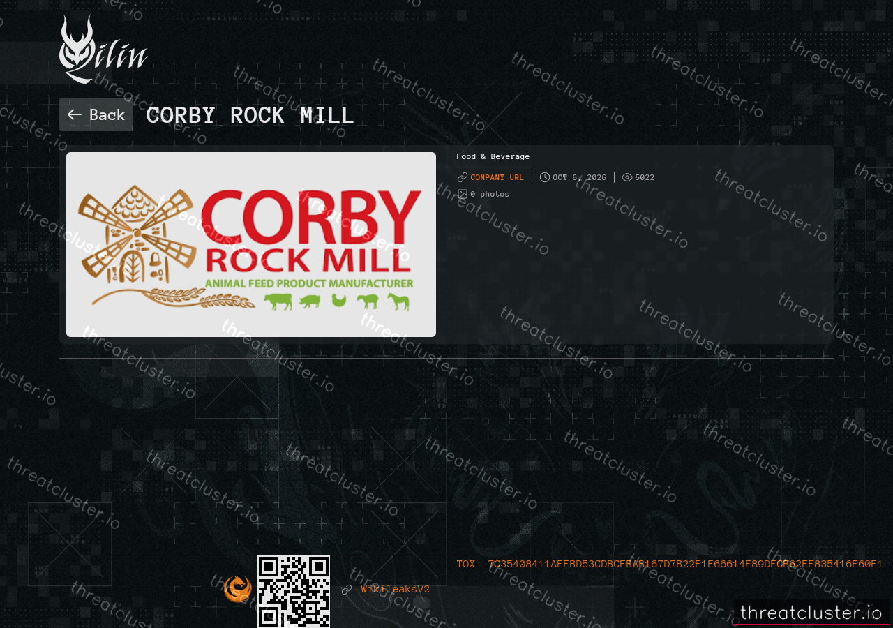 Leak-site post naming CORBY ROCK MILL, captured by ThreatCluster