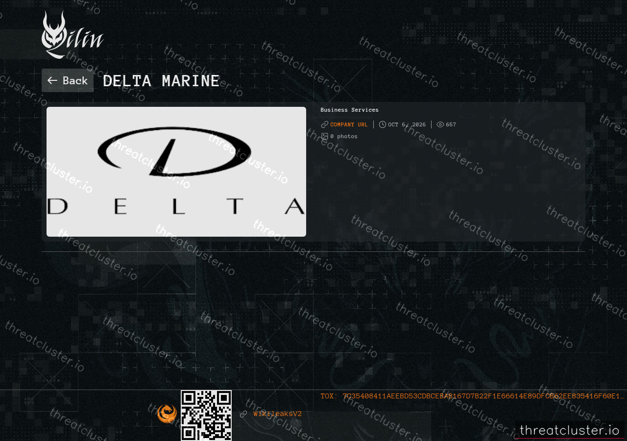 Leak-site post naming Delta Marine, captured by ThreatCluster