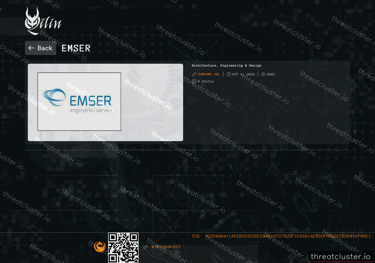 Leak-site post naming Emser, captured by ThreatCluster