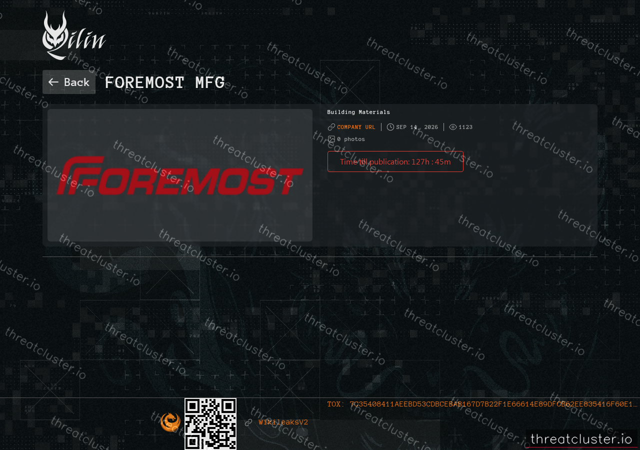 Leak-site post naming Foremost Mfg, captured by ThreatCluster