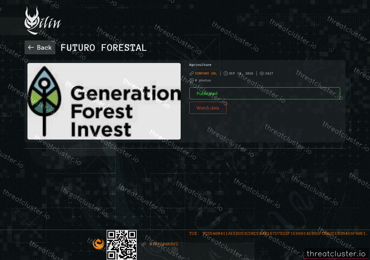 Leak-site post naming Futuro Forestal, captured by ThreatCluster
