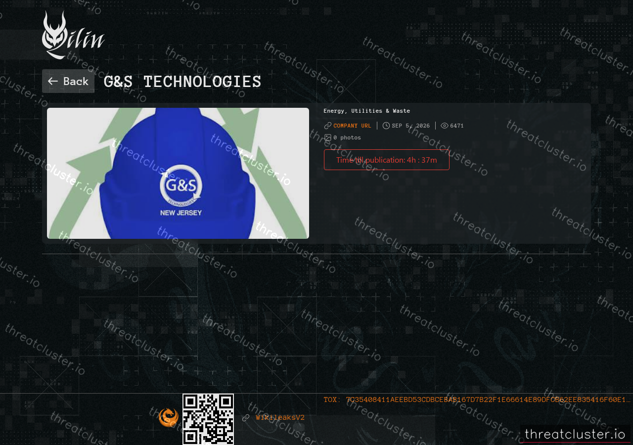 Leak-site post naming G&S Technologies, captured by ThreatCluster
