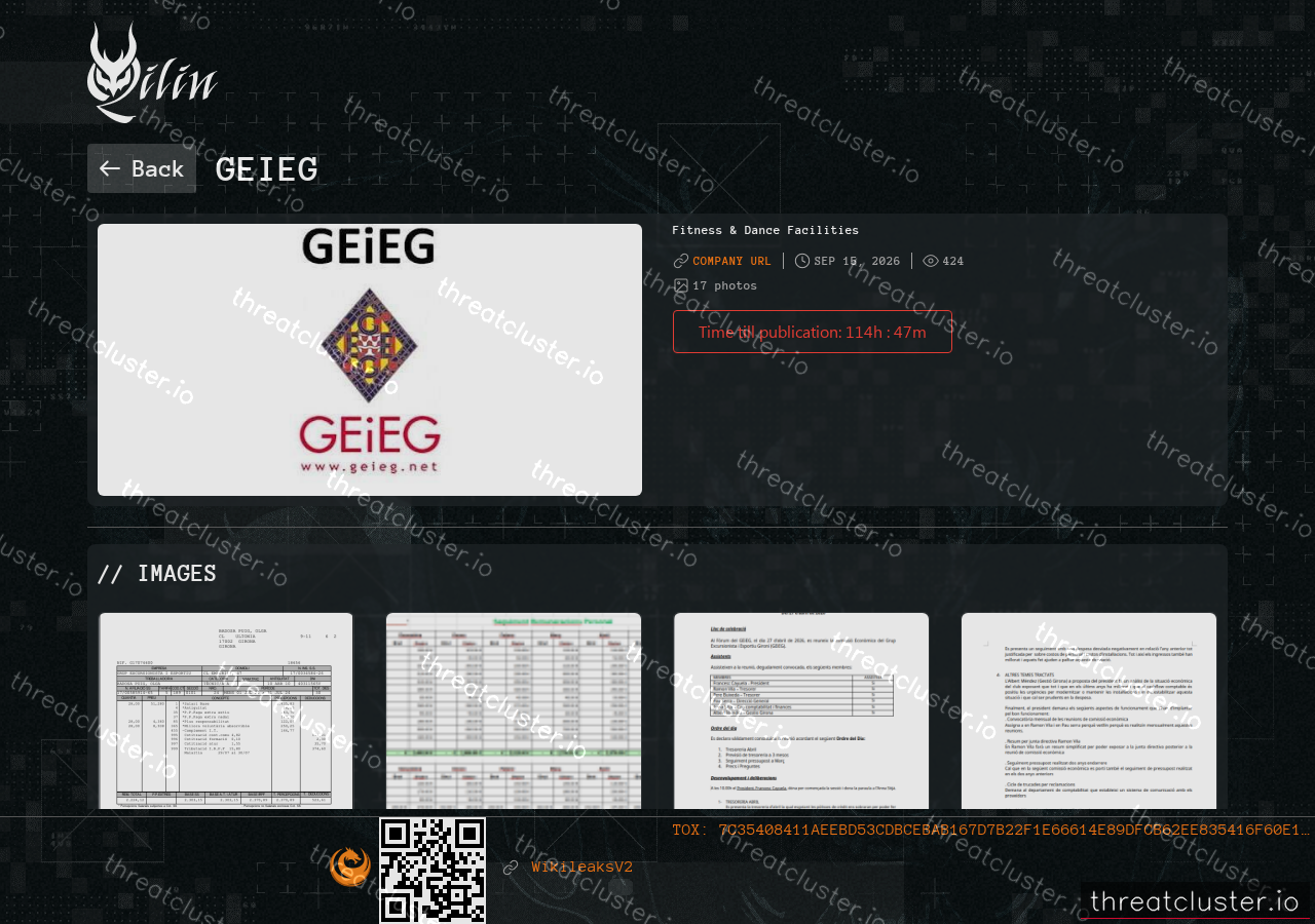 Leak-site post naming Geieg, captured by ThreatCluster