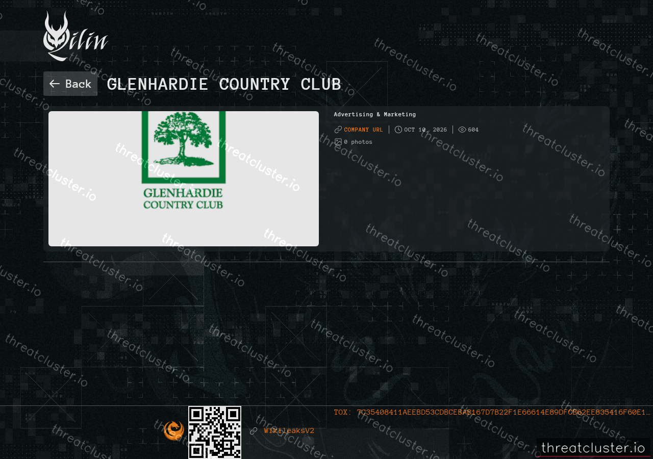 Leak-site post naming Glenhardie Country Club, captured by ThreatCluster