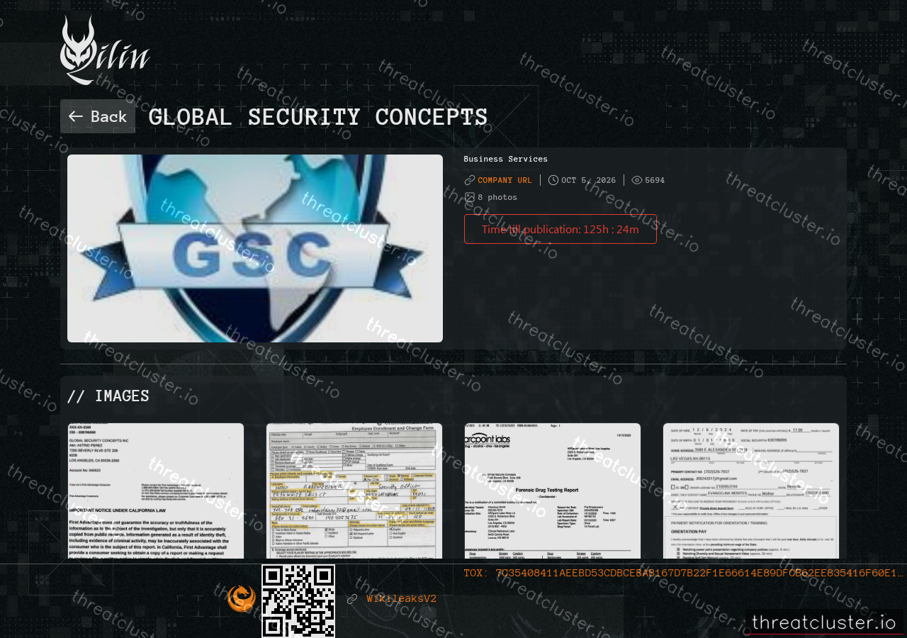 Leak-site post naming Global Security Concepts, captured by ThreatCluster