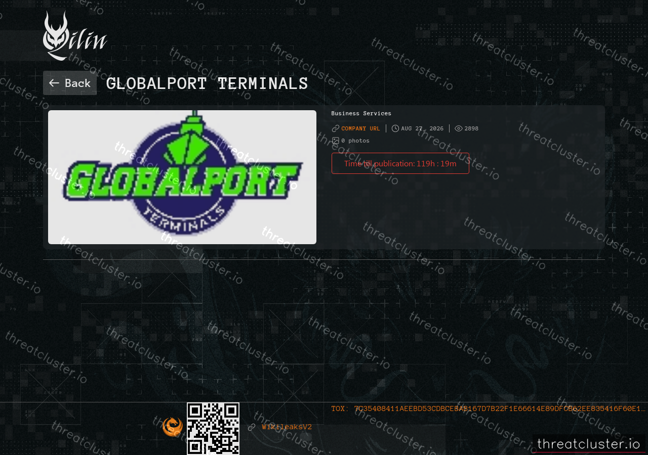 Leak-site post naming Globalport Terminals, captured by ThreatCluster