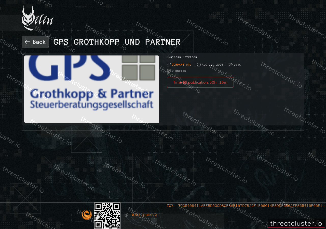 Leak-site post naming GPS Grothkopp und Partner, captured by ThreatCluster