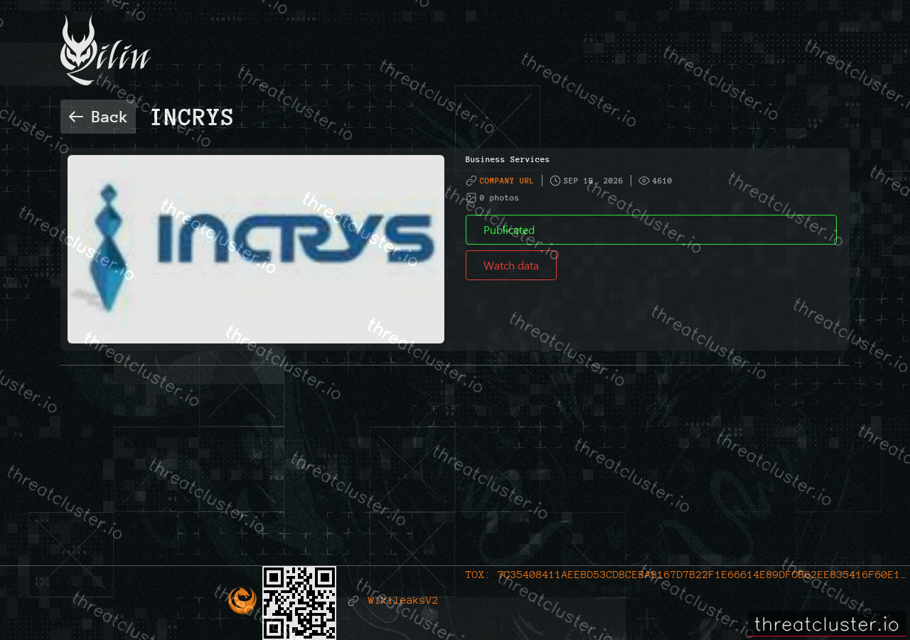 Leak-site post naming Incrys, captured by ThreatCluster